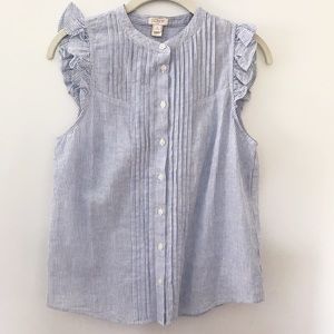 Light blue/white striped ruffle top